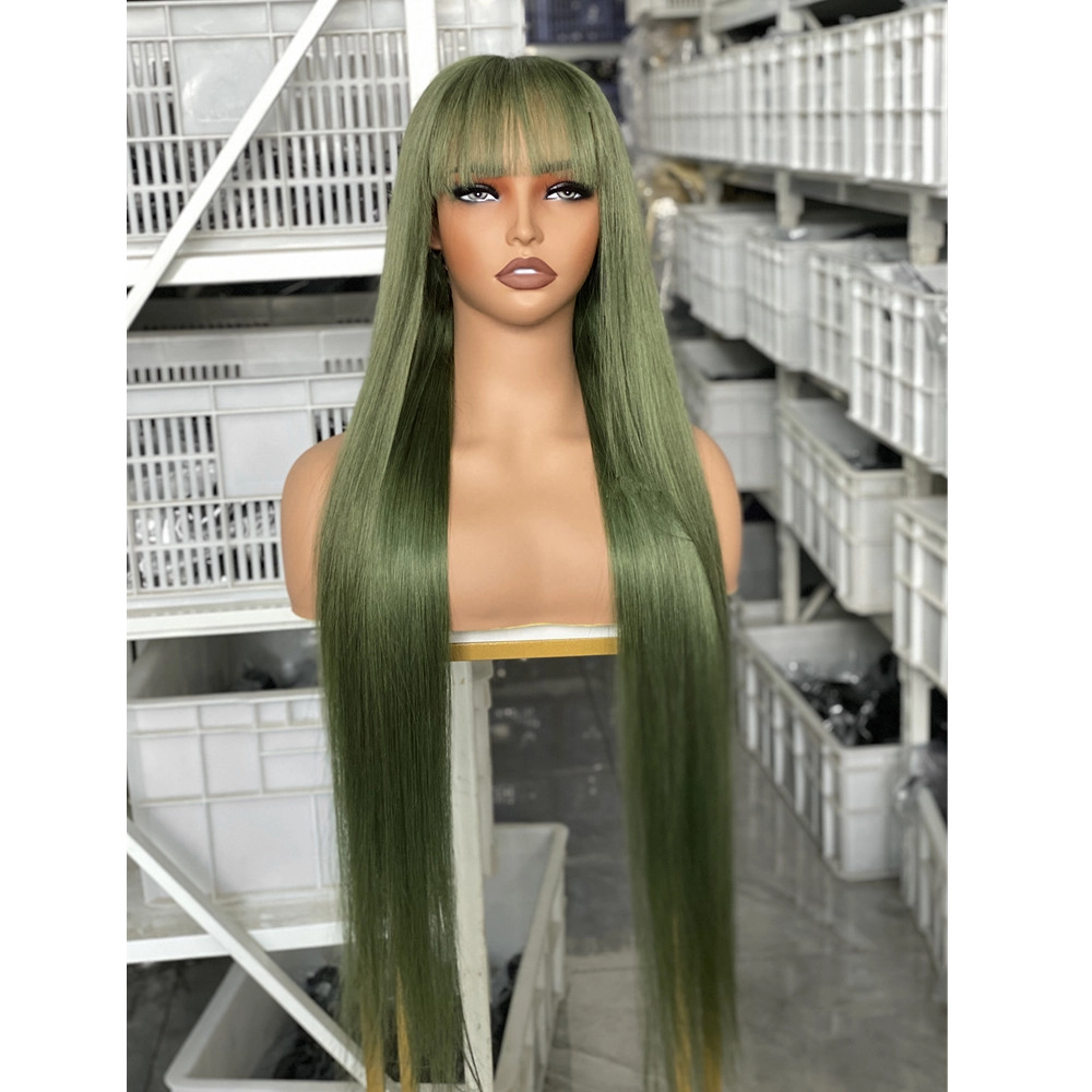 30inch Human Hair 5x5 Lace Closure Wig Straight Green Color WIg